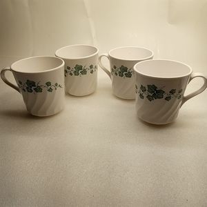 VTG Corningware Callaway Ivy Swirl Coffee/ Tea Cups/Mugs Set Of 4 Made In USA